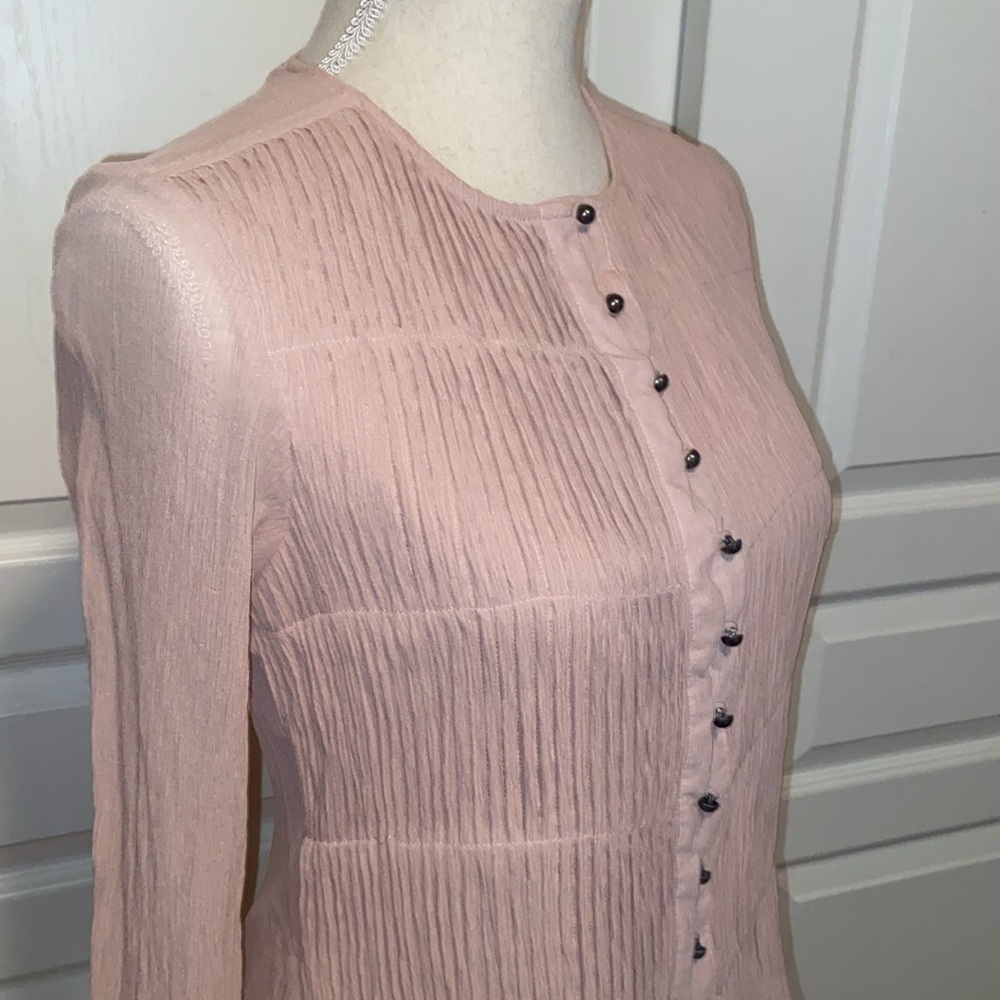 Silk Crepe Pintuck Pleated Pale Pink Blouse Tuxedo Pleats Delicate Feminine